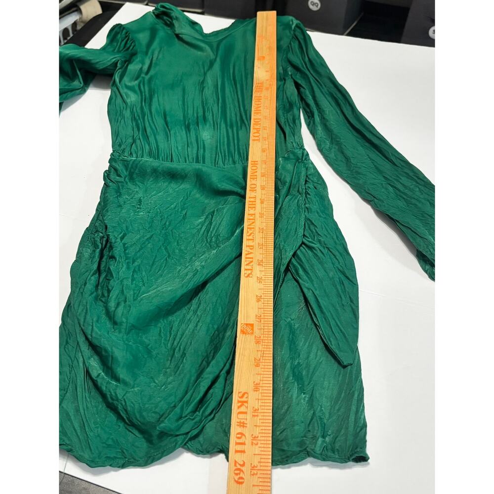 Zara Green Long Sleeve Midi Dress Tie Waist Pleated Mock Neck Size S - Picture 4 of 8